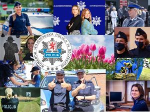 zdjęcia z funkcjonariuszkami i pracownicami policji, logo policji zachodniopomorskiej