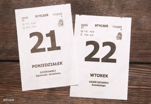 dwie kartki z kalendarza na dni 21 i 22 styczeń